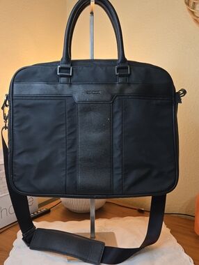 Ted Baker Men's Belgraves Laptop Bag Navy Nylon and Leather Laptop Briefcase